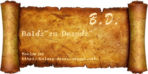 Balázs Dezső névjegykártya